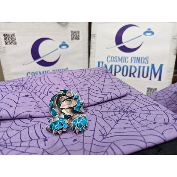 Vintage Unique Teal and Pink/Grey Brooch and Earrings Set, Unmarked - Picture 6 of 6